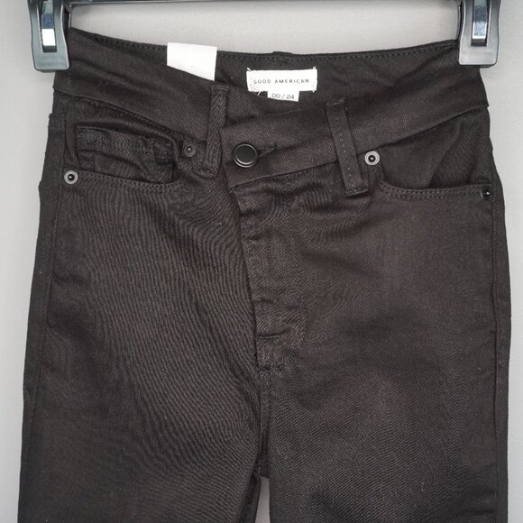 New Good American Good Classic Crossover Skinnyish Fit Jeans in Black Size 00/24 - Picture 4 of 16